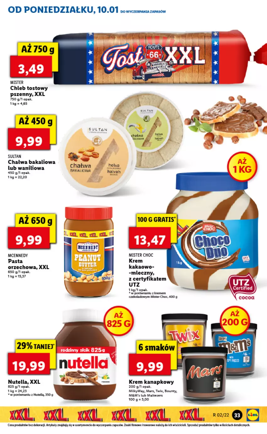 Gazetka promocyjna Lidl - GAZETKA - ważna 10.01 do 12.01.2022 - strona 33 - produkty: Chałwa, Chleb, Chleb tostowy, Fa, Gra, Kakao, Mars, Nutella, Por, Ser, Twix