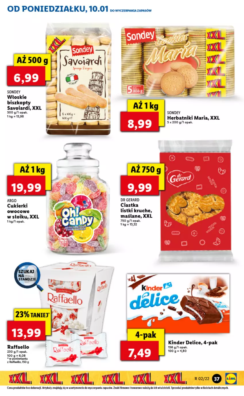 Gazetka promocyjna Lidl - GAZETKA - ważna 10.01 do 12.01.2022 - strona 37 - produkty: Biszkopty, Ciastka, Cukier, Cukierki, Dr Gerard, Fa, Herbatniki, Kinder, Raffaello