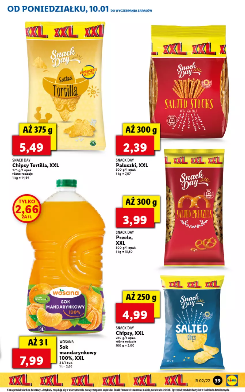 Gazetka promocyjna Lidl - GAZETKA - ważna 10.01 do 12.01.2022 - strona 39 - produkty: Chipsy, Precle, Sok, Tortilla, Wosana