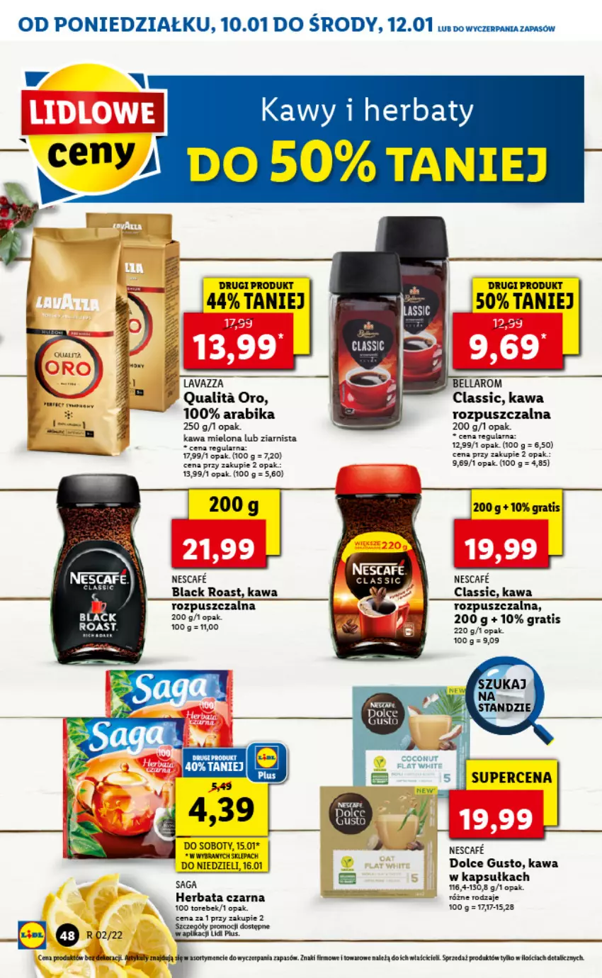 Gazetka promocyjna Lidl - GAZETKA - ważna 10.01 do 12.01.2022 - strona 48 - produkty: Bell, Bella, Dolce Gusto, Gra, Herbata, Herbata czarna, Kawa, Kawa mielona, Kawa rozpuszczalna, Lack, Saga