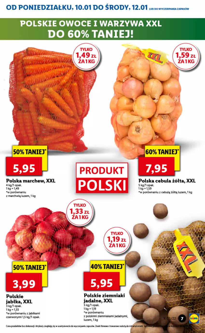 Gazetka promocyjna Lidl - GAZETKA - ważna 10.01 do 12.01.2022 - strona 7 - produkty: Cebula, Cebula zółta, Jabłka, Owoce, Por, Warzywa, Ziemniaki