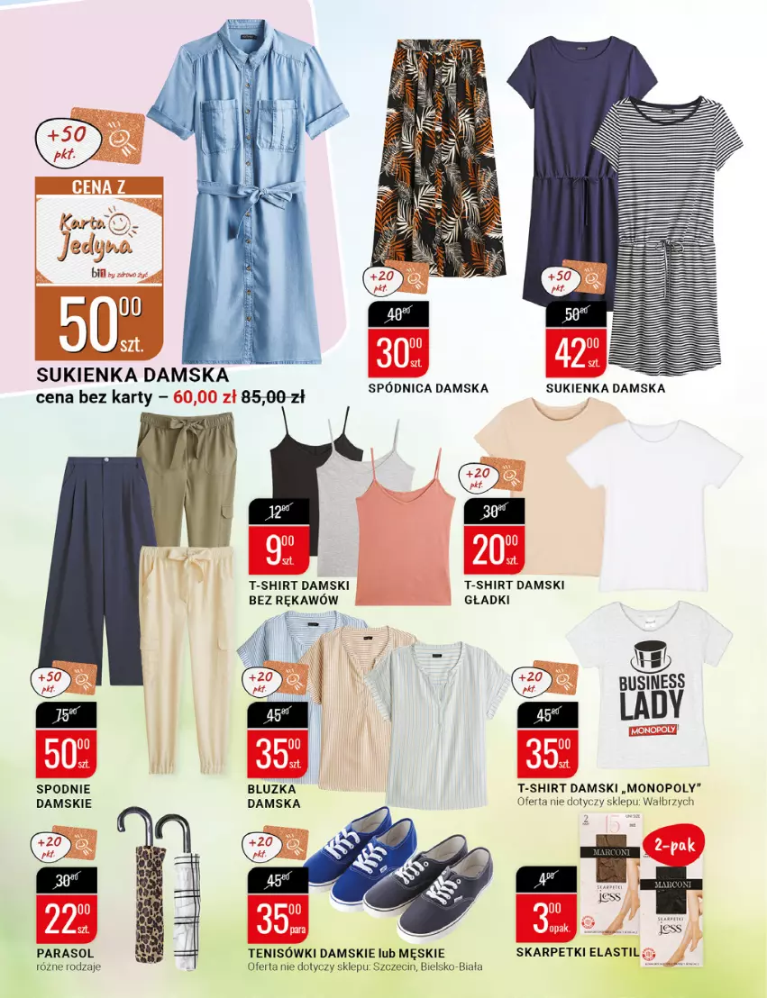 Gazetka promocyjna Bi1 - Grillandia - ważna 27.04 do 02.05.2022 - strona 14 - produkty: Karp, Monopoly, Parasol, Skarpetki, Spódnica, Spodnie, Sukienka, T-shirt, Tenisówki