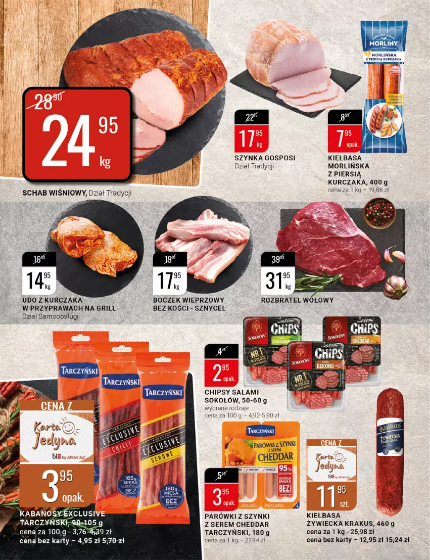 Gazetka promocyjna Bi1 - Grillandia - ważna 27.04 do 02.05.2022 - strona 8 - produkty: Boczek, Boczek wieprzowy, Cheddar, Chipsy, Grill, Kiełbasa, Krakus, Kurczak, Parówki, Parówki z szynki, Salami, Ser, Sok, Sokołów, Szynka, Tarczyński, Udo z kurczaka