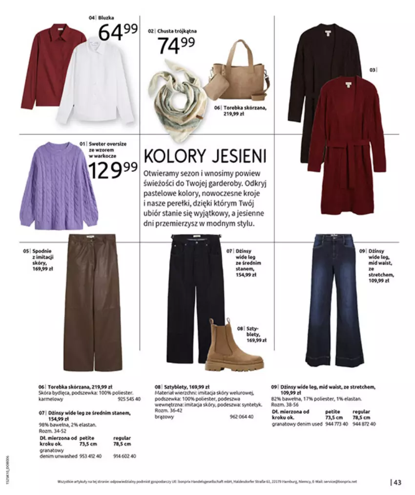 Gazetka promocyjna Bonprix - W JESIENNYM NASTROJU - ważna 04.11 do 08.12.2025 - strona 45 - produkty: Chusta, Dżinsy, Gala, Gra, Granat, Sztyblety, Torebka