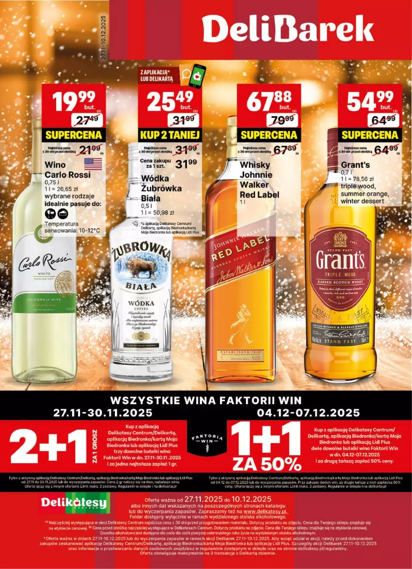 Gazetka promocyjna Delikatesy Centrum - Delibarek DC48-DC49 - ważna 27.11 do 10.12.2025 - strona 1 - produkty: Carlo Rossi, Dron, Fa, Orka, Rum, Ser, Whisky, Wino, Wódka