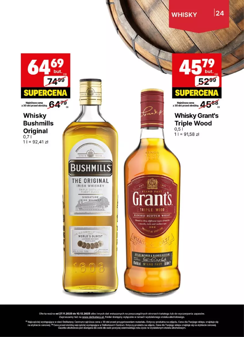 Gazetka promocyjna Delikatesy Centrum - Delibarek DC48-DC49 - ważna 27.11 do 10.12.2025 - strona 24 - produkty: Bushmills, Gin, Gra, Grant's, Rama, Rum, Whiskey, Whisky