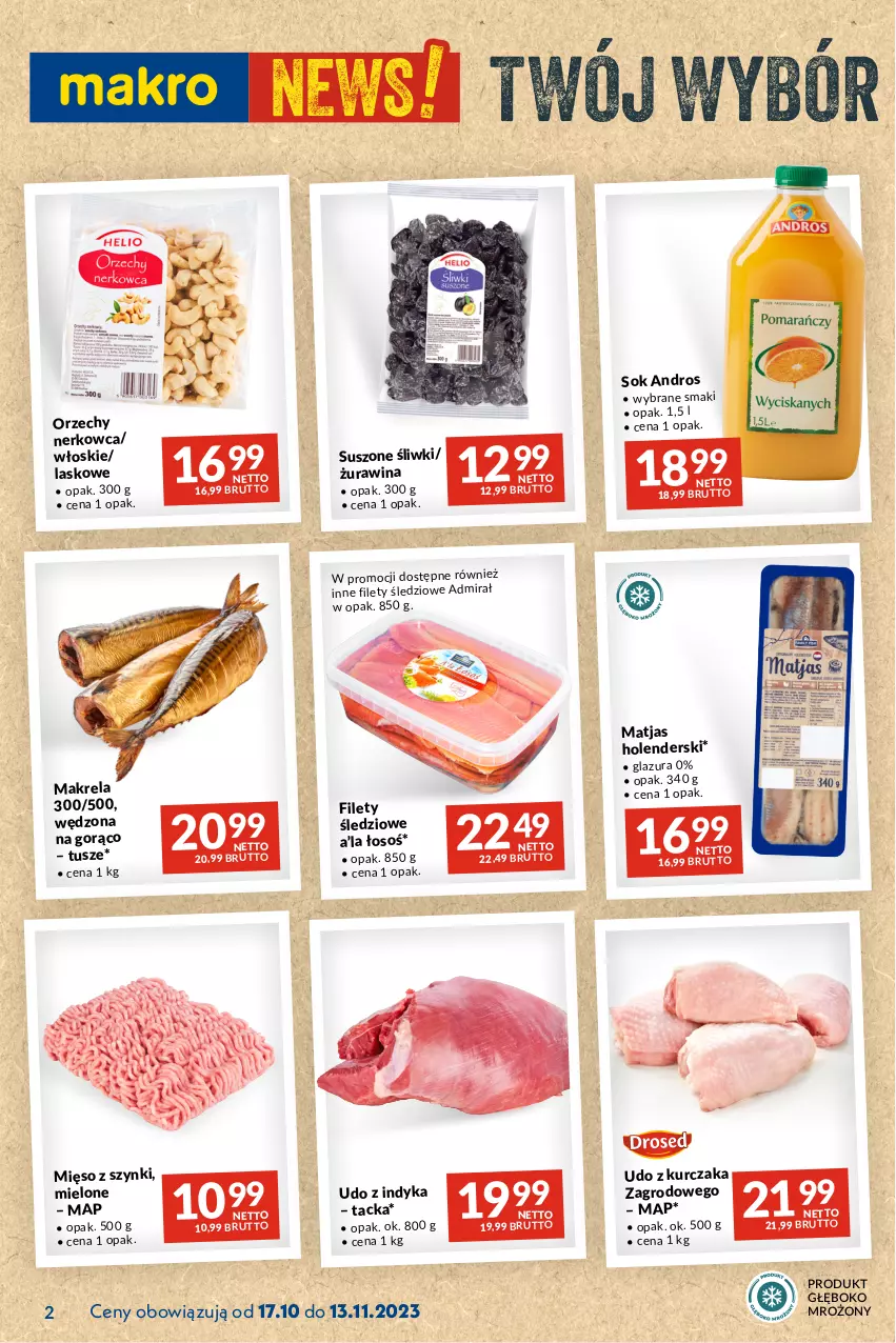 Gazetka promocyjna Makro - Najlepsze oferty - ważna 17.10 do 13.11.2023 - strona 2 - produkty: Glazura, Kurczak, Lazur, Matjas, Mięso, Sok, Tusz, Udo z kurczaka