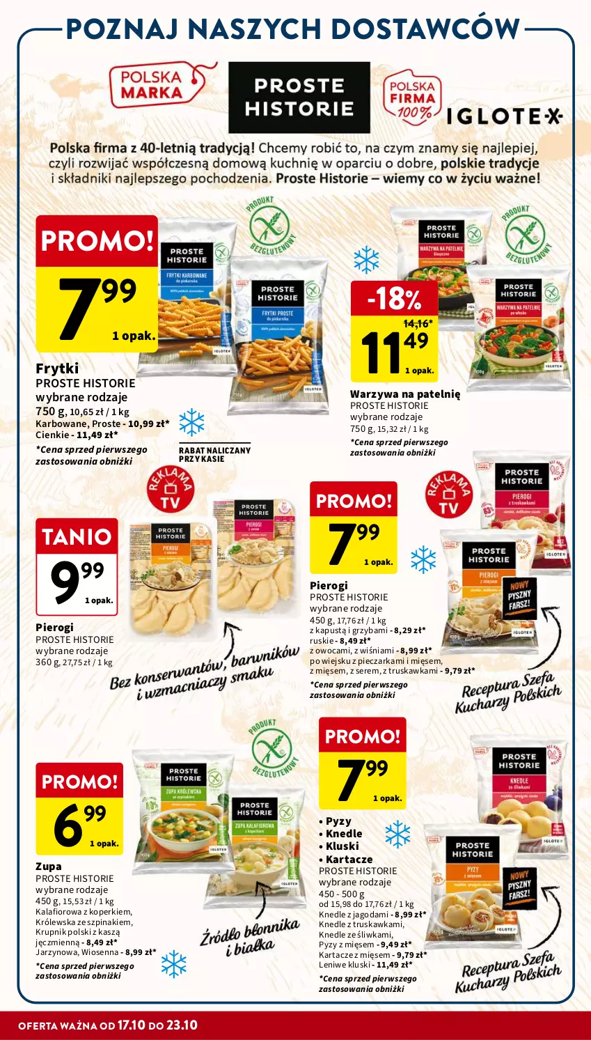 Gazetka promocyjna Intermarche - Gazetka Intermarche - ważna 17.10 do 23.10.2024 - strona 20 - produkty: Frytki, Kalafior, Kapustą, Knedle, Krupnik, Piec, Pieczarka, Pierogi, Ser, Szpinak, Warzywa, Zupa