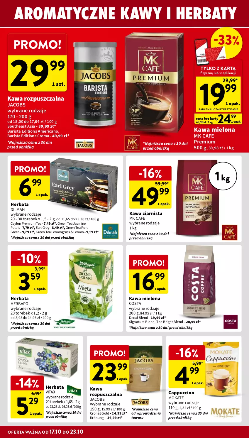 Gazetka promocyjna Intermarche - Gazetka Intermarche - ważna 17.10 do 23.10.2024 - strona 24 - produkty: Cappuccino, Dilmah, Earl Grey, Gra, Herbapol, Herbata, Jacobs, Kawa, Kawa mielona, Kawa rozpuszczalna, Kawa ziarnista, Pur, Vitax