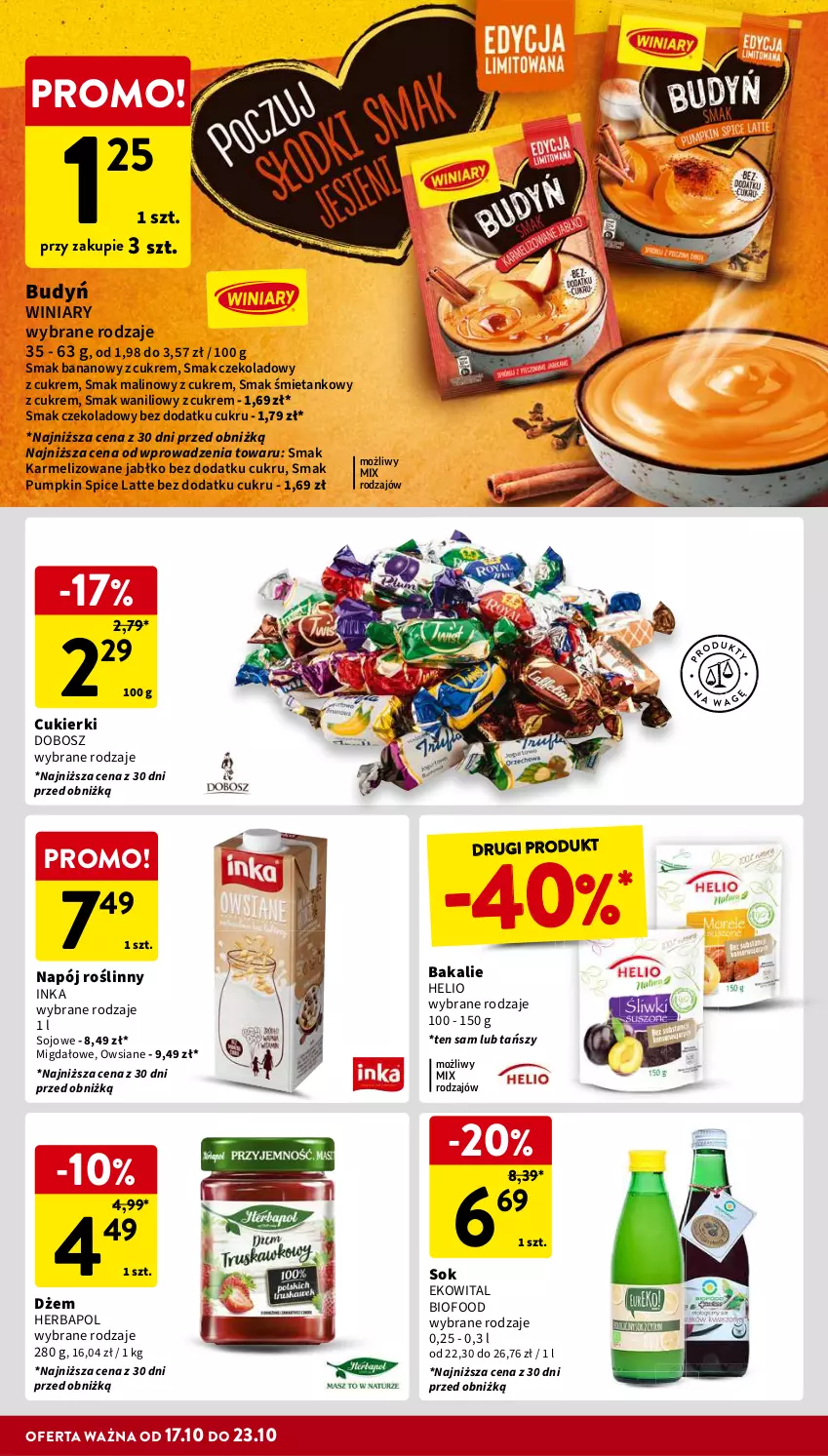 Gazetka promocyjna Intermarche - Gazetka Intermarche - ważna 17.10 do 23.10.2024 - strona 26 - produkty: Budyń, Cukier, Cukierki, Dżem, Helio, Herbapol, Inka, Napój, Napój roślinny, Sok, Winiary