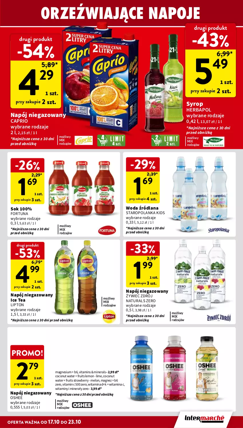 Gazetka promocyjna Intermarche - Gazetka Intermarche - ważna 17.10 do 23.10.2024 - strona 27 - produkty: Fortuna, Herbapol, Ice tea, LANA, Lipton, Magnez, Melon, Napój, Napój niegazowany, Napoje, Oshee, Sok, Staropolanka, Syrop, Woda