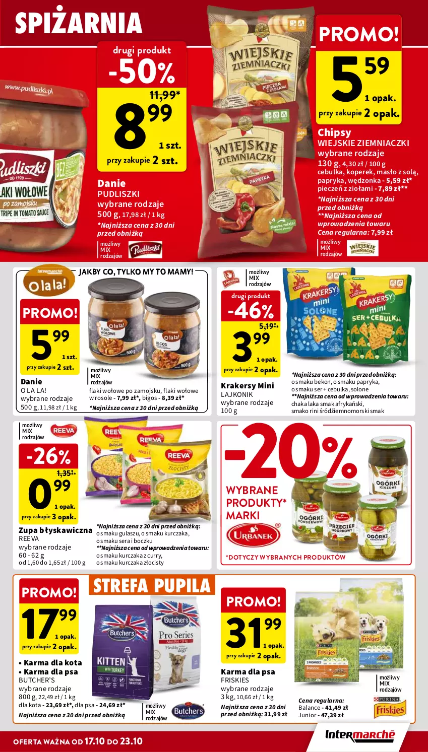 Gazetka promocyjna Intermarche - Gazetka Intermarche - ważna 17.10 do 23.10.2024 - strona 29 - produkty: Beko, Bigos, Chipsy, Fa, Flaki, Flaki wołowe, Friskies, Krakersy, Kurczak, Lajkonik, Masło, Papryka, Piec, Pudliszki, Ser, Zupa