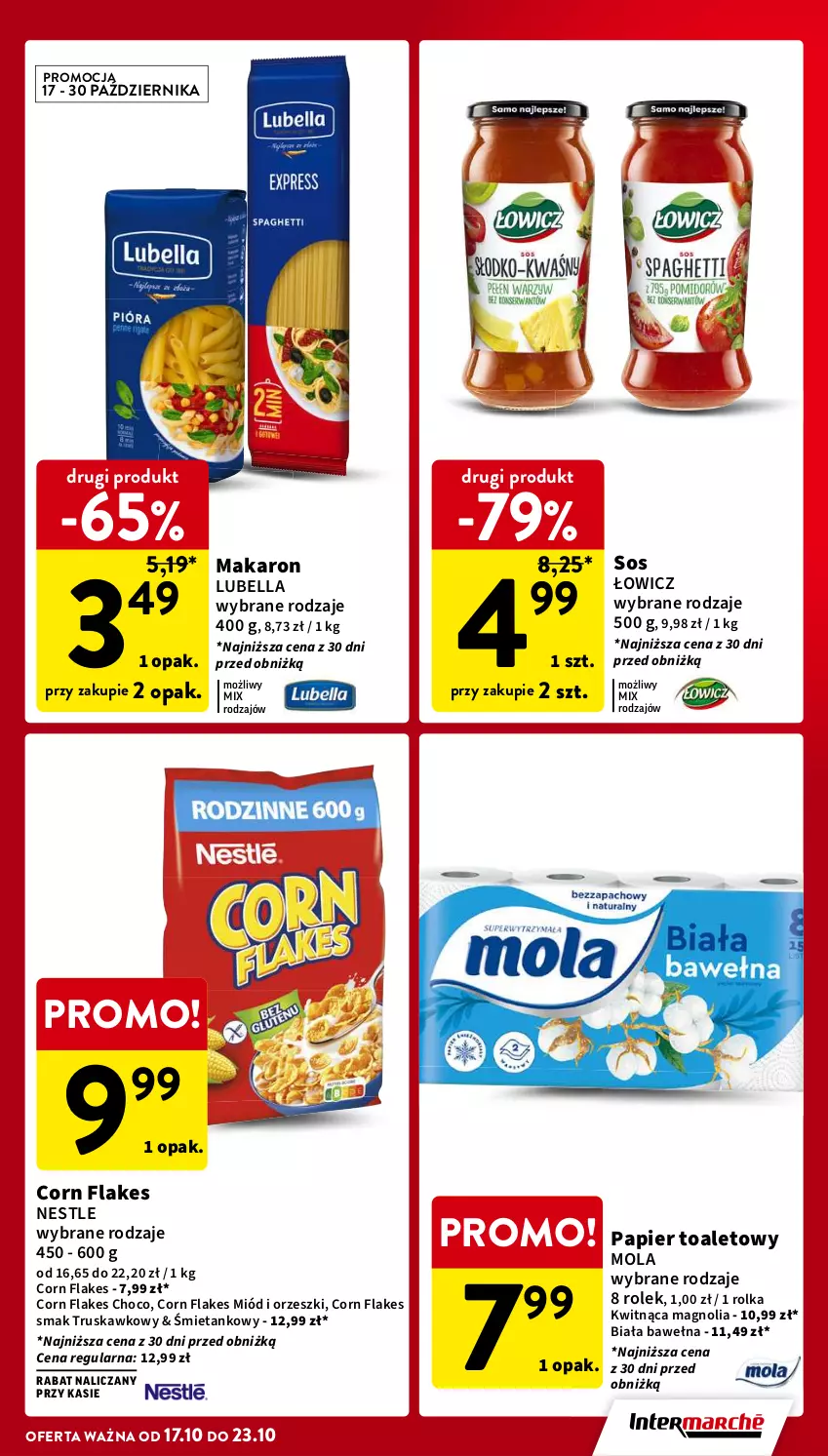 Gazetka promocyjna Intermarche - Gazetka Intermarche - ważna 17.10 do 23.10.2024 - strona 5 - produkty: Bell, Bella, Corn flakes, Lubella, Makaron, Miód, Mola, Orzeszki, Papier, Papier toaletowy, Sos, Wełna