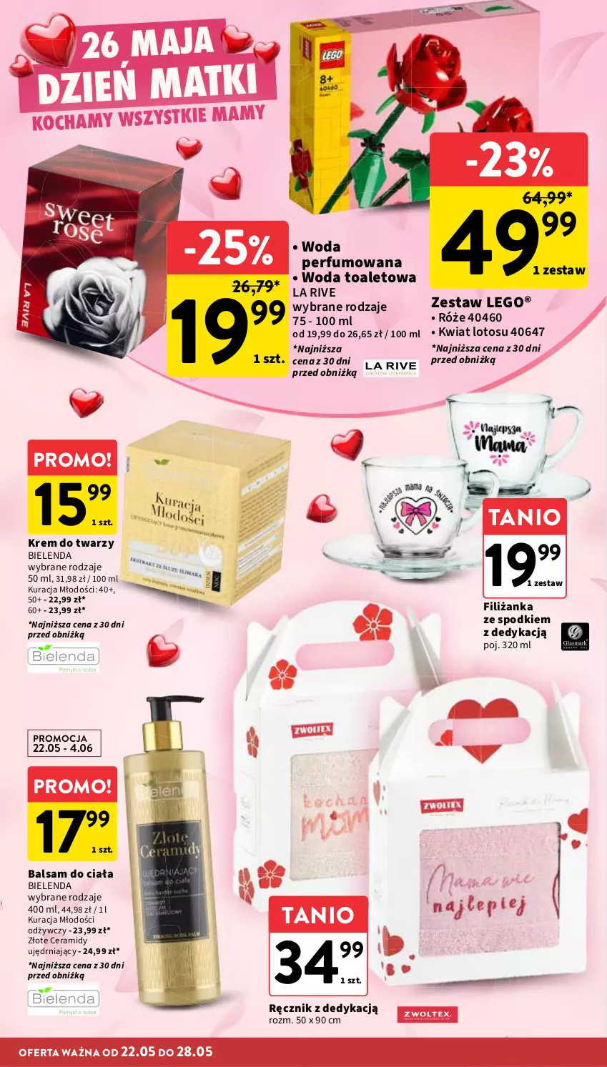 Gazetka promocyjna Intermarche - Gazetka Intermarche - ważna 22.05 do 28.05.2025 - strona 12 - produkty: Balsam do ciała, Bielenda, Filiżanka, Koc, Krem do twarzy, La Rive, LEGO, Perfum, Ręcznik, Woda, Woda perfumowana, Woda toaletowa