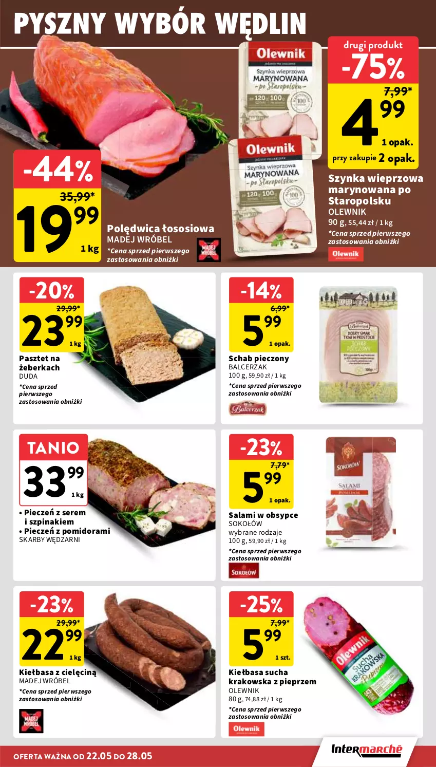 Gazetka promocyjna Intermarche - Gazetka Intermarche - ważna 22.05 do 28.05.2025 - strona 19 - produkty: Duda, Kiełbasa, Madej Wróbel, Olewnik, Pasztet, Piec, Pieprz, Polędwica, Salami, Schab pieczony, Ser, Sok, Sokołów, Sos, Szpinak, Szynka, Szynka wieprzowa