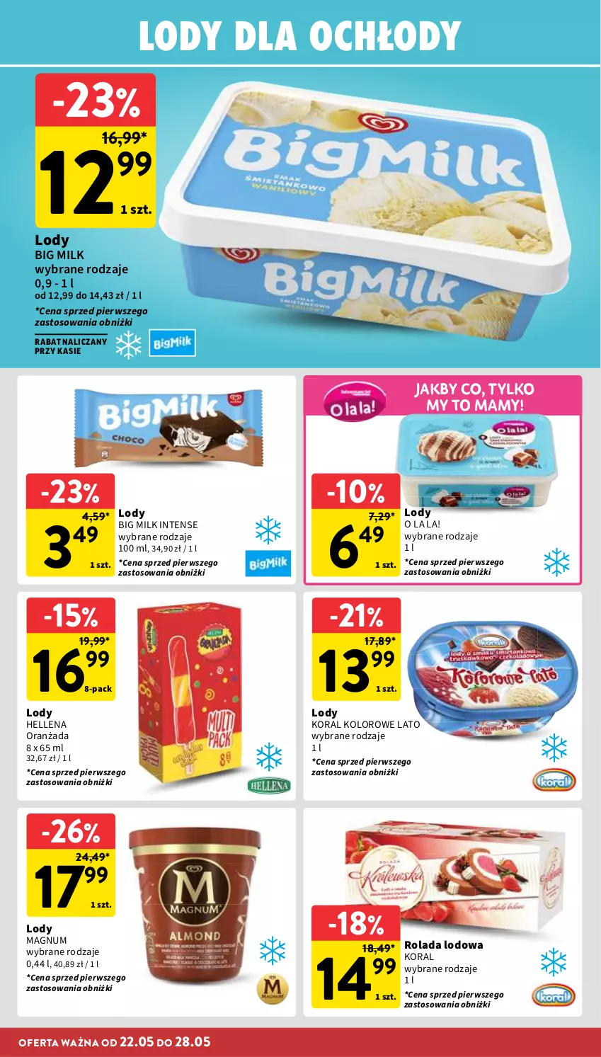 Gazetka promocyjna Intermarche - Gazetka Intermarche - ważna 22.05 do 28.05.2025 - strona 24 - produkty: Big Milk, Hellena, Lody, Oranżada, Rolada
