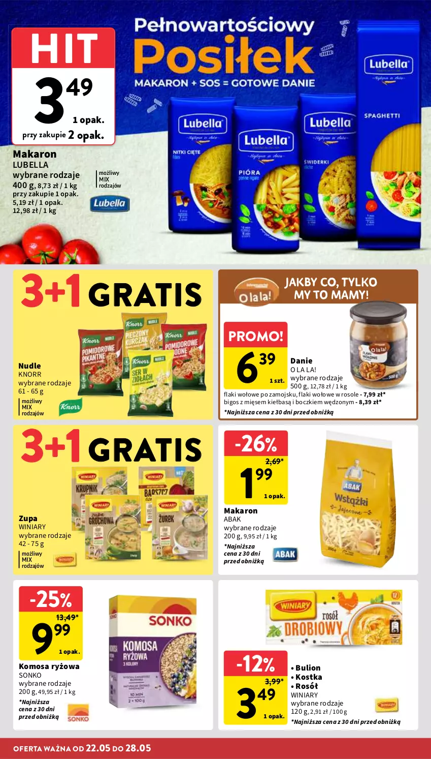 Gazetka promocyjna Intermarche - Gazetka Intermarche - ważna 22.05 do 28.05.2025 - strona 26 - produkty: Bell, Bella, Bigos, Bulion, Flaki, Flaki wołowe, Gra, Knorr, Lion, Lubella, Makaron, Rosół, Ryż, Sonko, Winiary, Zupa