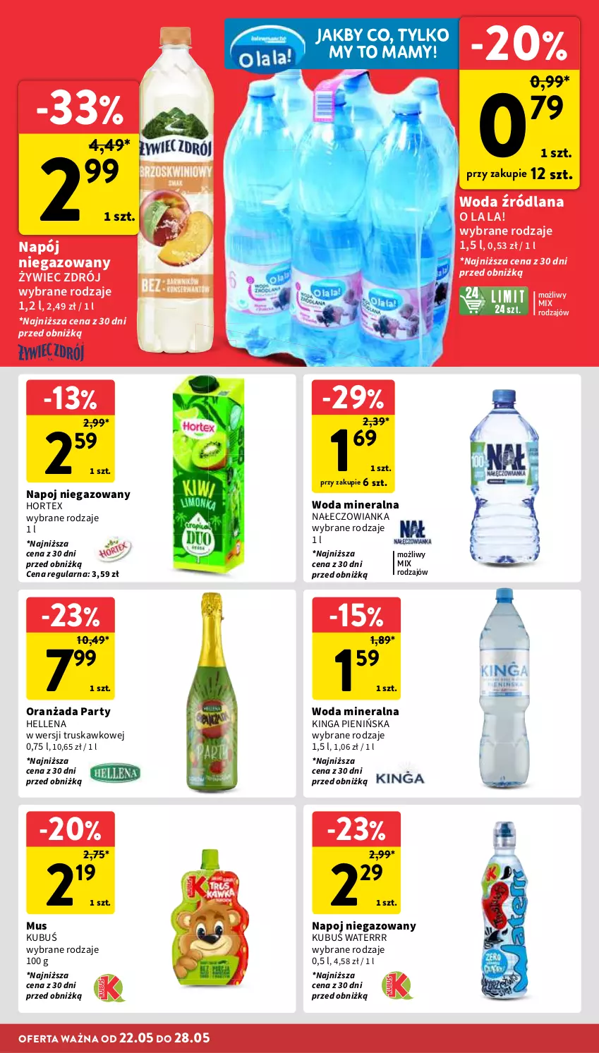 Gazetka promocyjna Intermarche - Gazetka Intermarche - ważna 22.05 do 28.05.2025 - strona 30 - produkty: Hellena, Hortex, Kubuś, Kubuś Waterrr, LANA, Mus, Napój, Napój niegazowany, Oranżada, Woda, Woda mineralna
