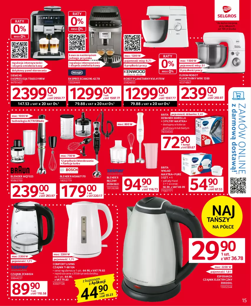 Gazetka promocyjna Selgros - Oferta przemysłowa - ważna 27.07 do 09.08.2023 - strona 15 - produkty: Blender, Blender ręczny, Brit, Brita, Czajnik, Czajnik elektryczny, Dzbanek, Gra, Kawa, Pur, Robot, Robot planetarny, Siemens, Top