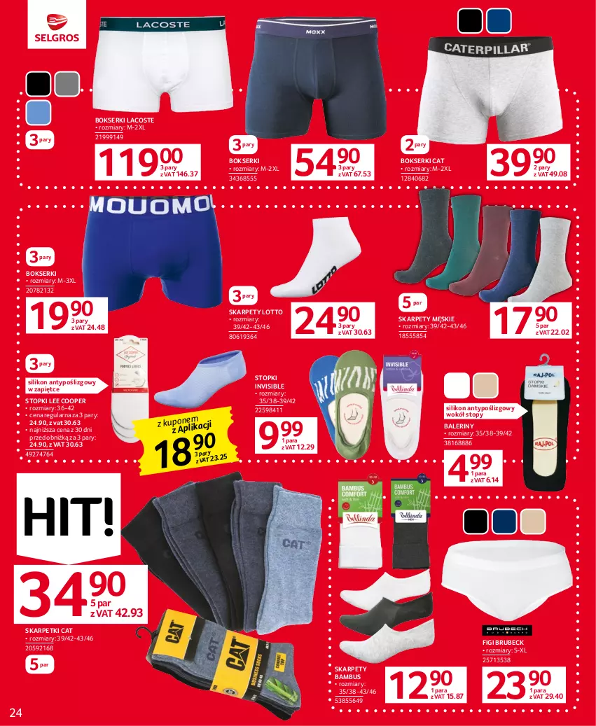 Gazetka promocyjna Selgros - Oferta przemysłowa - ważna 27.07 do 09.08.2023 - strona 24 - produkty: Baleriny, Bokserki, Figi, Karp, Lacoste, Ser, Skarpetki, Top