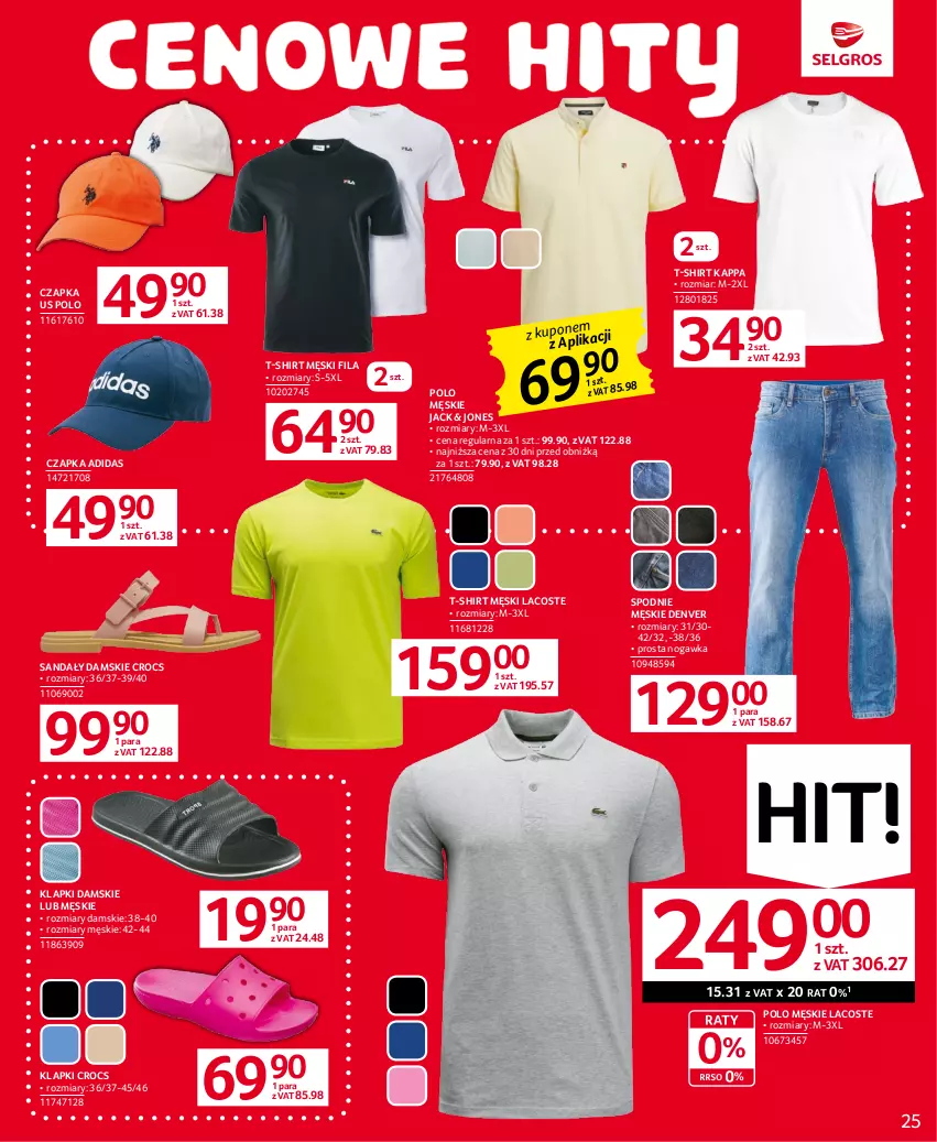 Gazetka promocyjna Selgros - Oferta przemysłowa - ważna 27.07 do 09.08.2023 - strona 25 - produkty: Adidas, Czapka, Klapki, Lacoste, Sandał, Spodnie, T-shirt