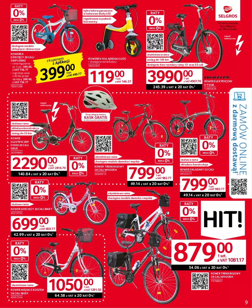 Gazetka promocyjna Selgros - Oferta przemysłowa - ważna 27.07 do 09.08.2023 - strona 9 - produkty: Dzieci, Gra, Hulajnoga, Kask, Kosz, Rama, Rower, Rower elektryczny, Rowerek, Sok