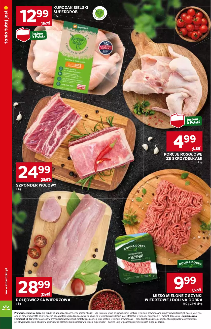 Gazetka promocyjna Stokrotka - Supermarket - ważna 18.04 do 24.04.2024 - strona 10 - produkty: Kurczak, Mięso, Mięso mielone, Mięso mielone z szynki, Polędwiczka wieprzowa, Por, Szponder wołowy