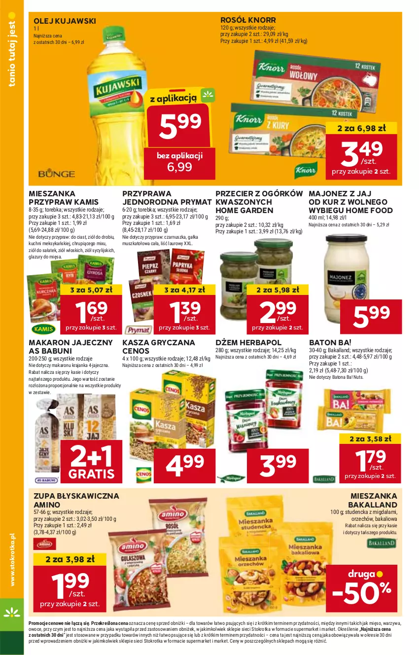 Gazetka promocyjna Stokrotka - Supermarket - ważna 18.04 do 24.04.2024 - strona 14 - produkty: Ba!, Babuni, Bakalland, Baton, Cenos, Dżem, Gra, Gry, Herbapol, HP, Kamis, Kasza, Kasza gryczana, Knorr, Kujawski, Majonez, Makaron, Olej, Prymat, Rosół, Torebka, Zupa