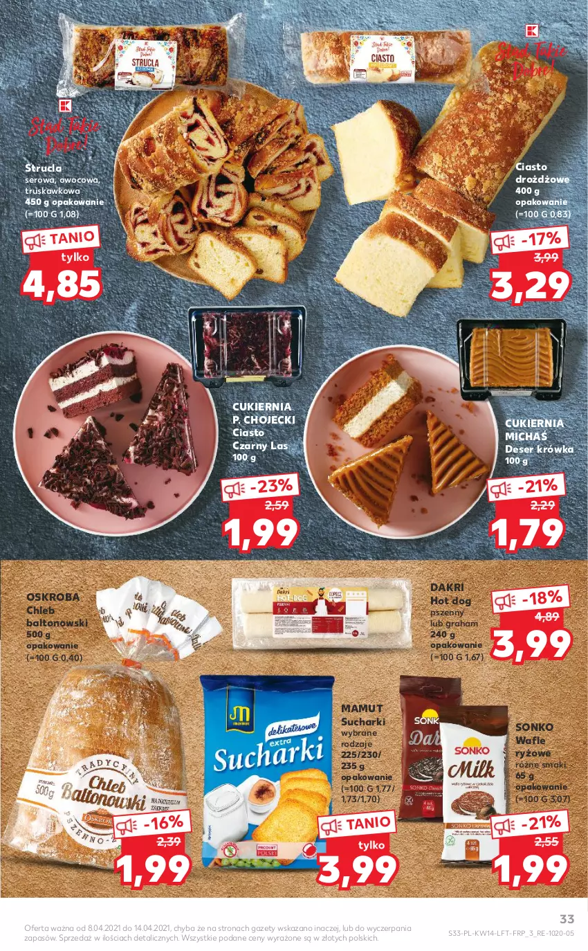 Gazetka promocyjna Kaufland - OFERTA TYGODNIA - ważna 08.04 do 14.04.2021 - strona 33 - produkty: Chleb, Cukier, Deser, Gra, Hot dog, Ryż, Ser, Sonko, Strucla, Wafle