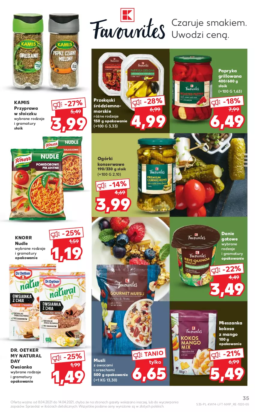 Gazetka promocyjna Kaufland - OFERTA TYGODNIA - ważna 08.04 do 14.04.2021 - strona 35 - produkty: Danie gotowe, Dr. Oetker, Gra, Grill, Kamis, Knorr, Kokos, Mango, Mus, Ogórki konserwowe, Owsianka, Papryka, Papryka grillowana, Rama, Ser