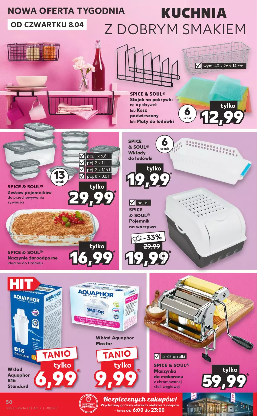 Gazetka promocyjna Kaufland - OFERTA TYGODNIA - ważna 08.04 do 14.04.2021 - strona 50 - produkty: Aquaphor, Kosz, Kuchnia, Makaron, Maszynka, Naczynie żaroodporne, Piec, Pojemnik, Por, Rolki, Stojak, Szynka, Tera, Warzywa