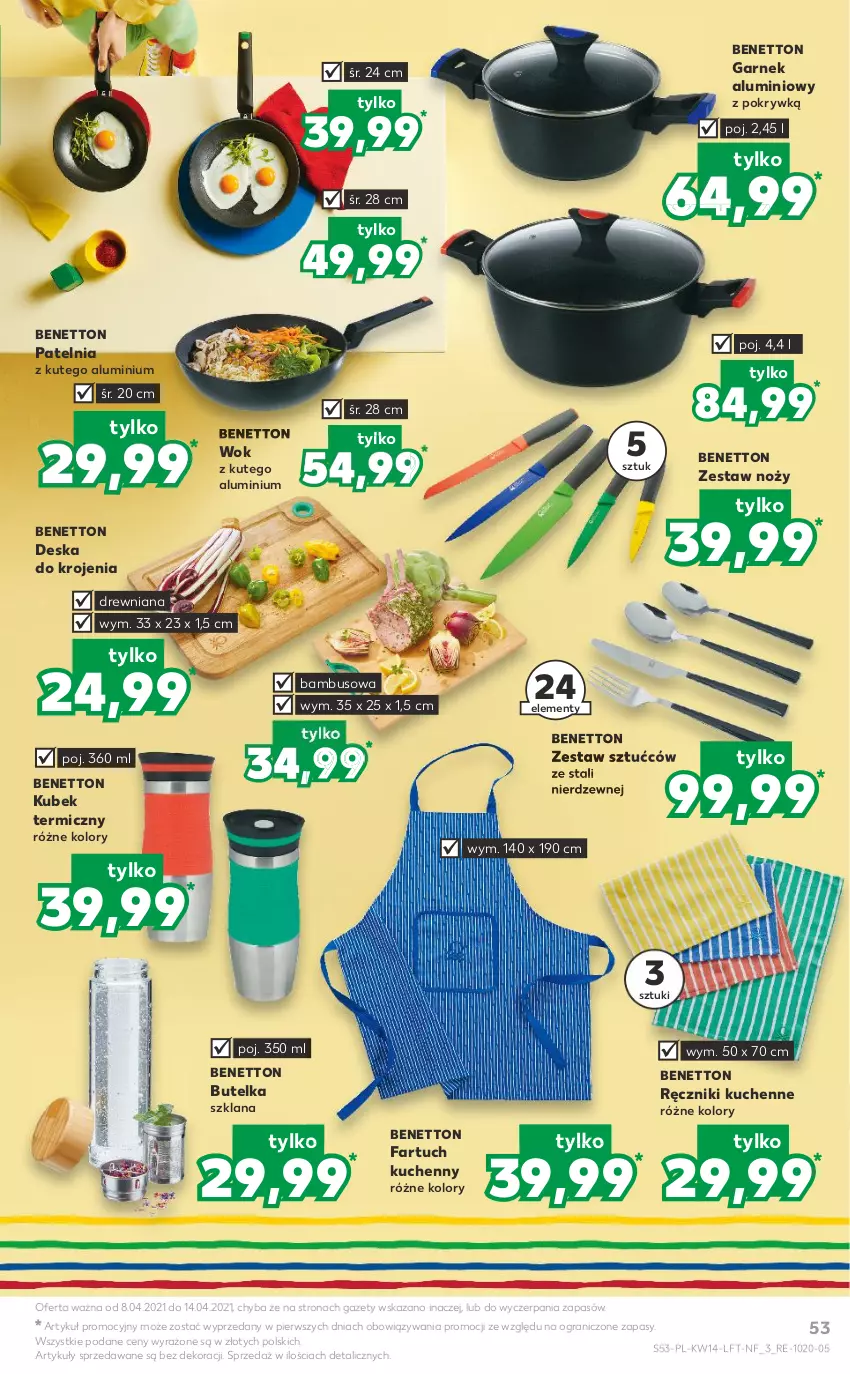 Gazetka promocyjna Kaufland - OFERTA TYGODNIA - ważna 08.04 do 14.04.2021 - strona 53 - produkty: Deska do krojenia, Fa, Fartuch kuchenny, Garnek, Gra, Kubek, Kubek termiczny, LANA, Noż, Patelnia, Ręcznik, Zestaw sztućców