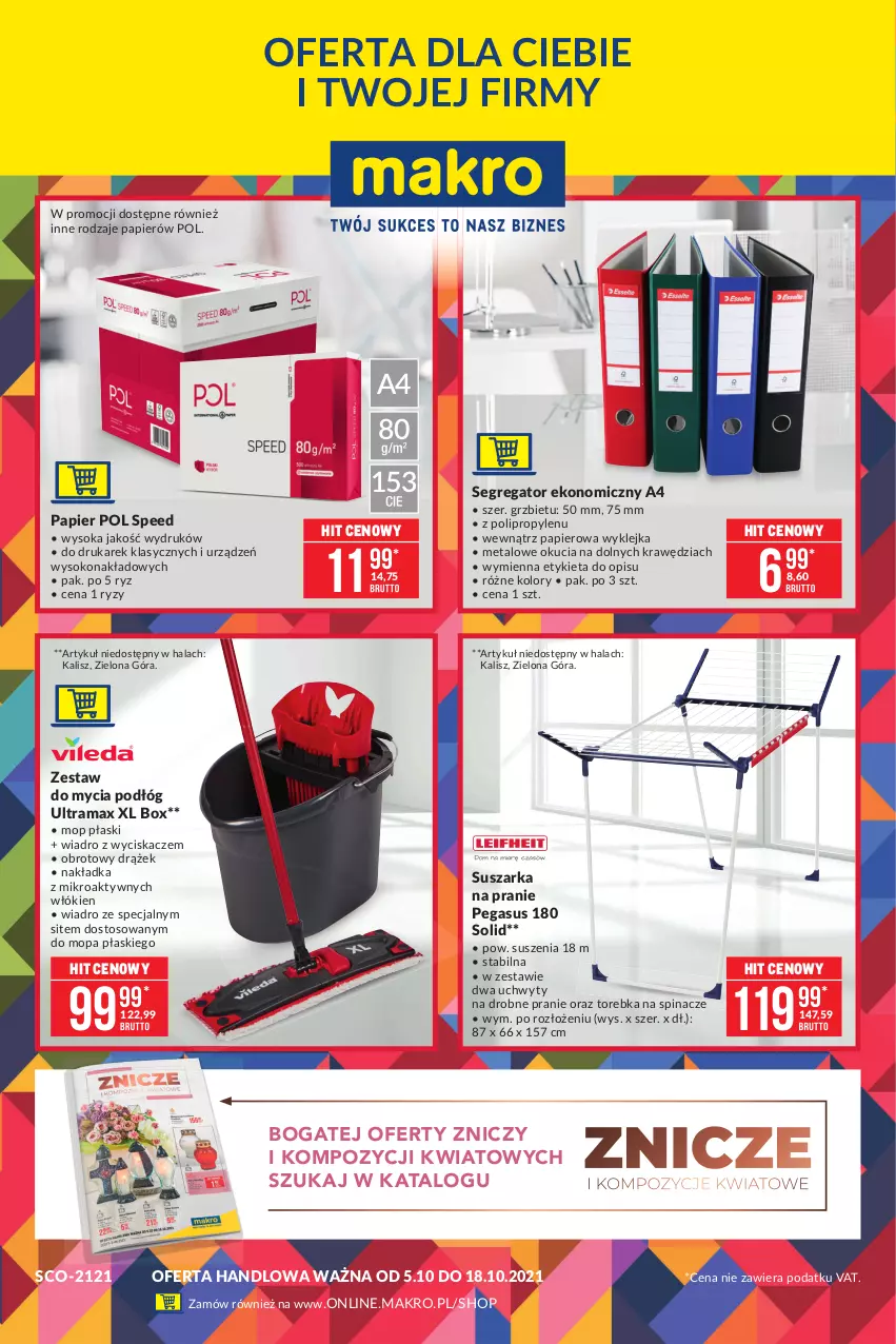 Gazetka promocyjna Makro - [Oferta promocyjna] Artykuły przemysłowe - ważna 05.10 do 18.10.2021 - strona 1 - produkty: Asus, Klej, Mop, Papier, Rama, Sok, Suszarka, Suszarka na pranie, Torebka, Uchwyty, Wiadro, Wiadro z wyciskaczem, Znicz