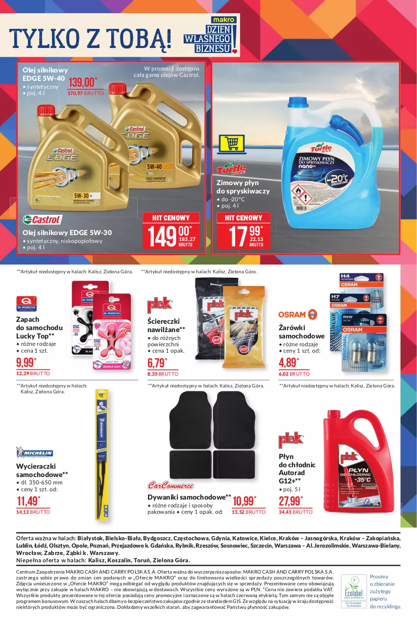 Gazetka promocyjna Makro - [Oferta promocyjna] Artykuły przemysłowe - ważna 05.10 do 18.10.2021 - strona 13 - produkty: Castrol, Dywan, Dywanik, Gra, Kosz, Olej, Olej silnikowy, Papier, Piec, Płyn do chłodnic, Płyn do spryskiwaczy, Rum, Sos, Szal, Top