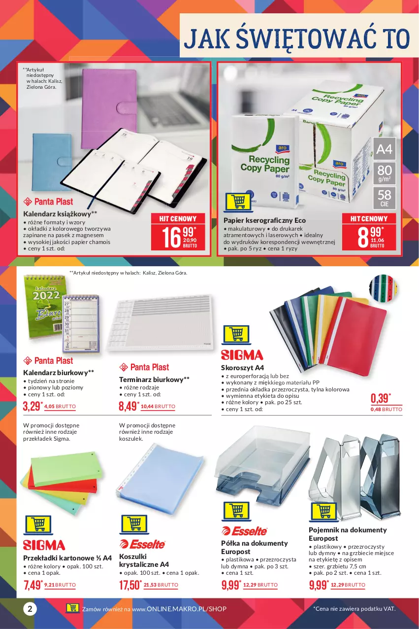 Gazetka promocyjna Makro - [Oferta promocyjna] Artykuły przemysłowe - ważna 05.10 do 18.10.2021 - strona 2 - produkty: Biurko, Gra, Kalendarz, Kosz, Papier, Pasek, Pojemnik, Półka, Ser, Sok