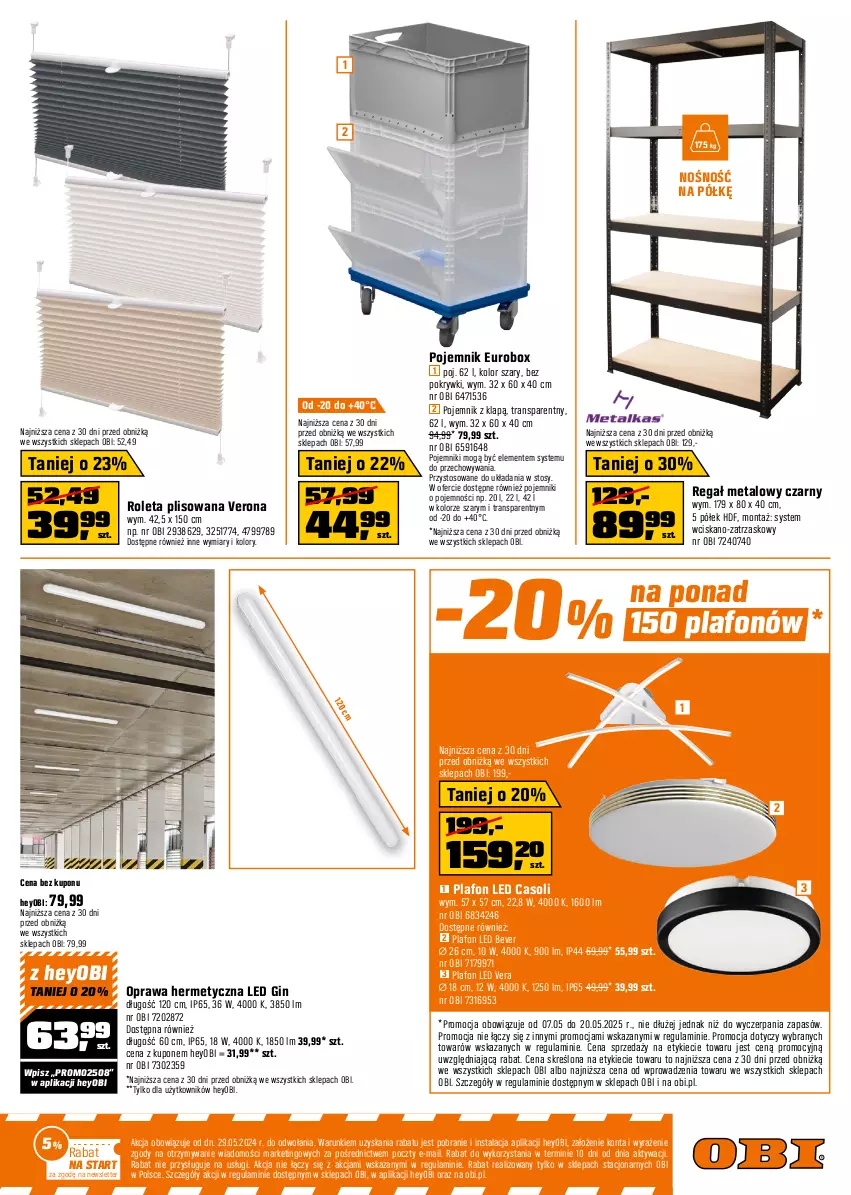 Gazetka promocyjna Obi - Gazetka OBI - ważna 07.05 do 20.05.2025 - strona 17 - produkty: Gin, Plafon, Plafon LED, Pojemnik, Regał, Regał metalowy, Roleta, Tran