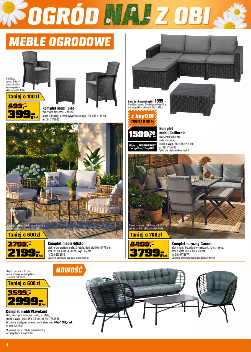 Gazetka promocyjna Obi - Gazetka OBI - ważna 07.05 do 20.05.2025 - strona 4 - produkty: Fa, Fotel, Meble, Narożnik, Ogród, Sofa, Sofa narożna, Stół, Stolik