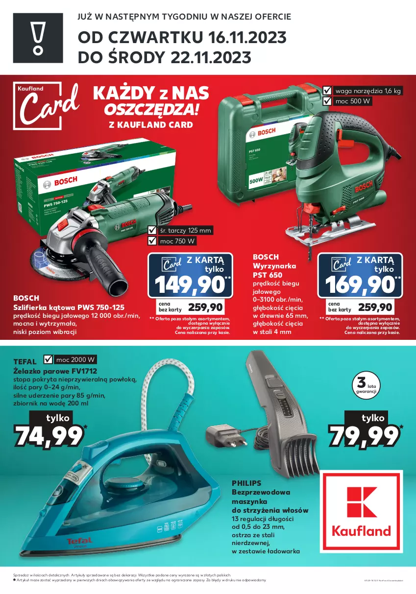 Gazetka promocyjna Kaufland - Zapowiedź oferty - ważna 08.11 do 15.11.2023 - strona 2 - produkty: Bosch, Fa, Gra, Maszynka, Philips, Szlifierka, Szlifierka kątowa, Szynka, Tefal, Top, Waga, Warka, Wyrzynarka