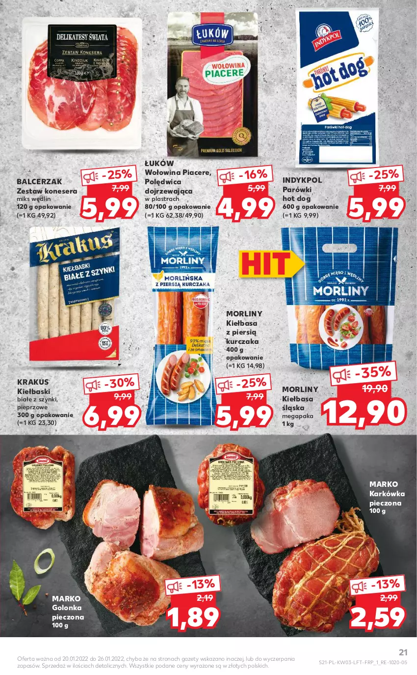 Gazetka promocyjna Kaufland - OFERTA TYGODNIA - ważna 20.01 do 26.01.2022 - strona 21 - produkty: Acer, Golonka pieczona, Hot dog, Kiełbasa, Kiełbasa śląska, Kiełbaski białe, Krakus, Kurczak, Morliny, Parówki, Parówki hot dog, Piec, Pieprz, Polędwica, Ser, Wołowina