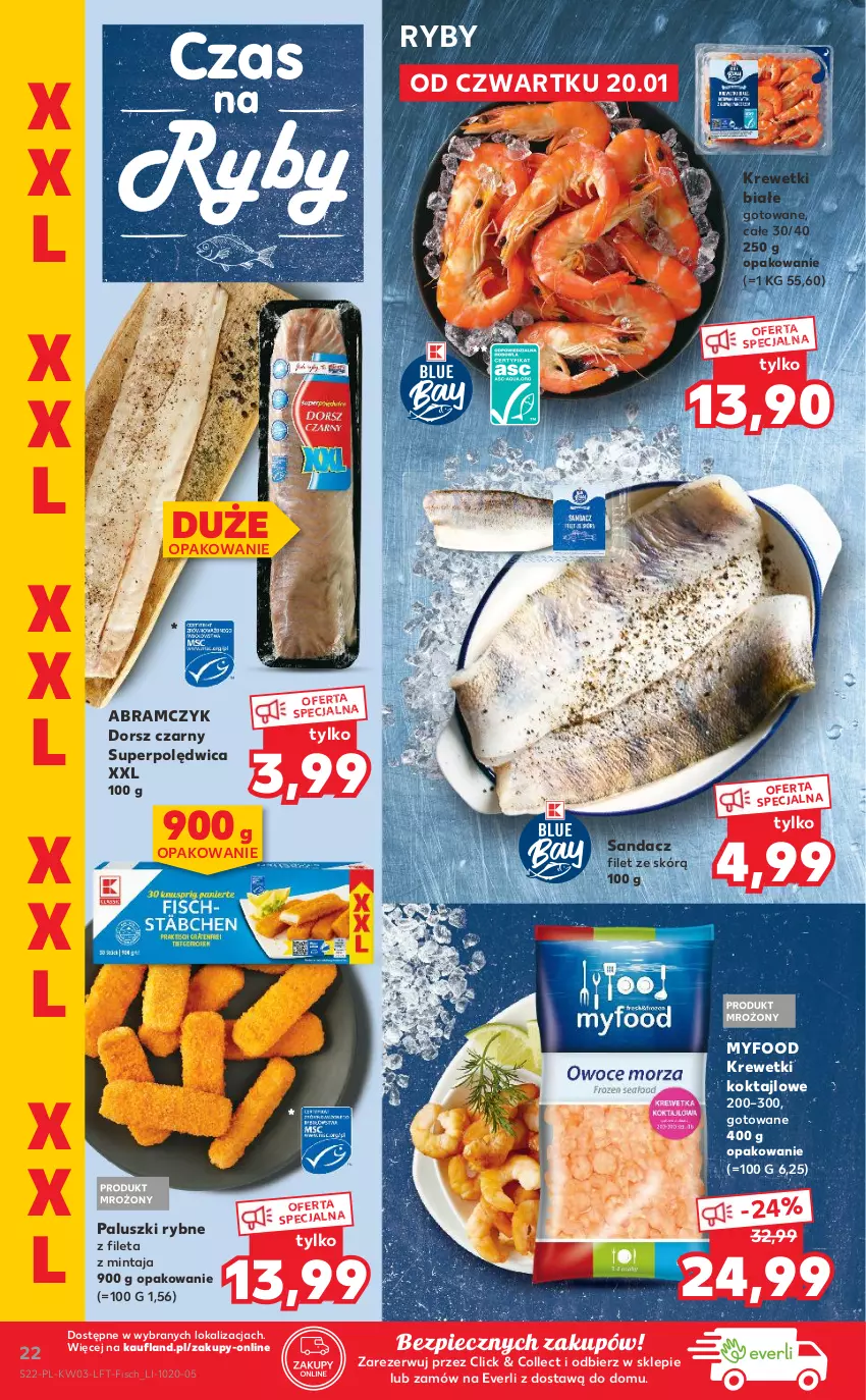 Gazetka promocyjna Kaufland - OFERTA TYGODNIA - ważna 20.01 do 26.01.2022 - strona 22 - produkty: Dorsz, Krewetki, Mintaj, Paluszki rybne, Piec, Polędwica, Sandacz