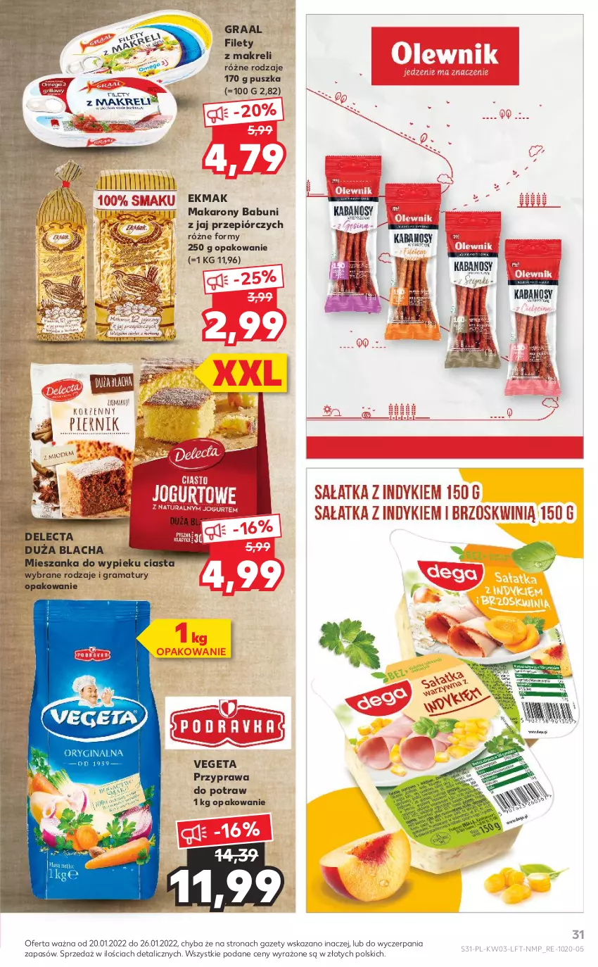 Gazetka promocyjna Kaufland - OFERTA TYGODNIA - ważna 20.01 do 26.01.2022 - strona 31 - produkty: Babuni, Delecta, Gra, Graal, Makaron, Przyprawa do potraw, Rama, Vegeta