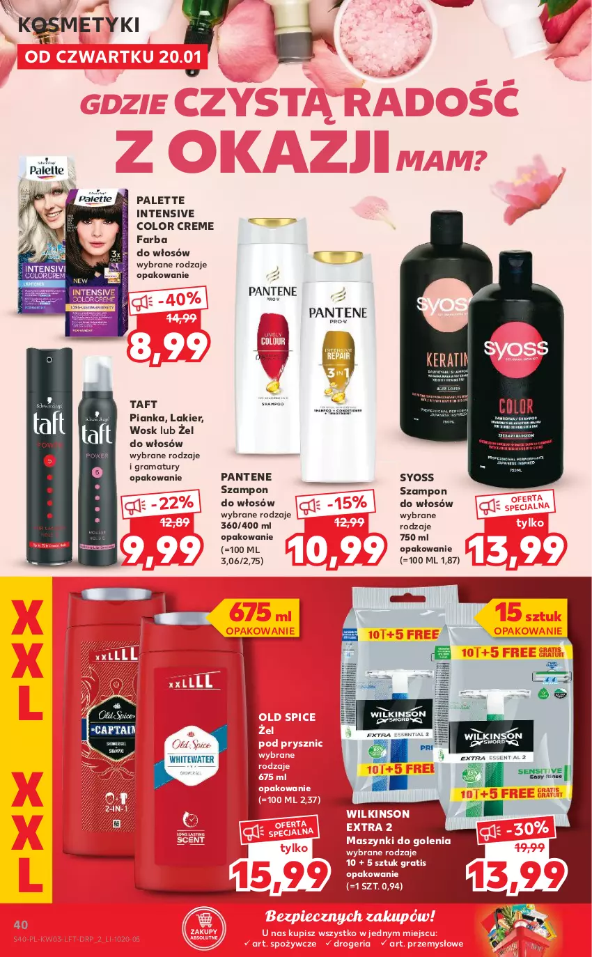 Gazetka promocyjna Kaufland - OFERTA TYGODNIA - ważna 20.01 do 26.01.2022 - strona 40 - produkty: Color Creme, Fa, Farba do włosów, Gra, Lakier, Old Spice, Palette, Pantene, Piec, Rama, Syoss, Szampon, Taft