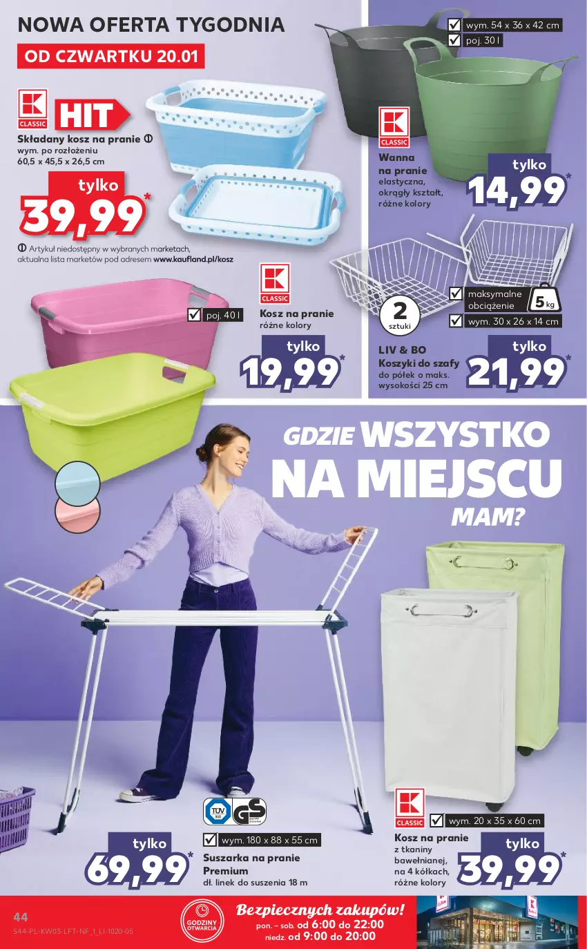 Gazetka promocyjna Kaufland - OFERTA TYGODNIA - ważna 20.01 do 26.01.2022 - strona 44 - produkty: Dres, Kosz, Piec, Sok, Suszarka, Suszarka na pranie, Wanna