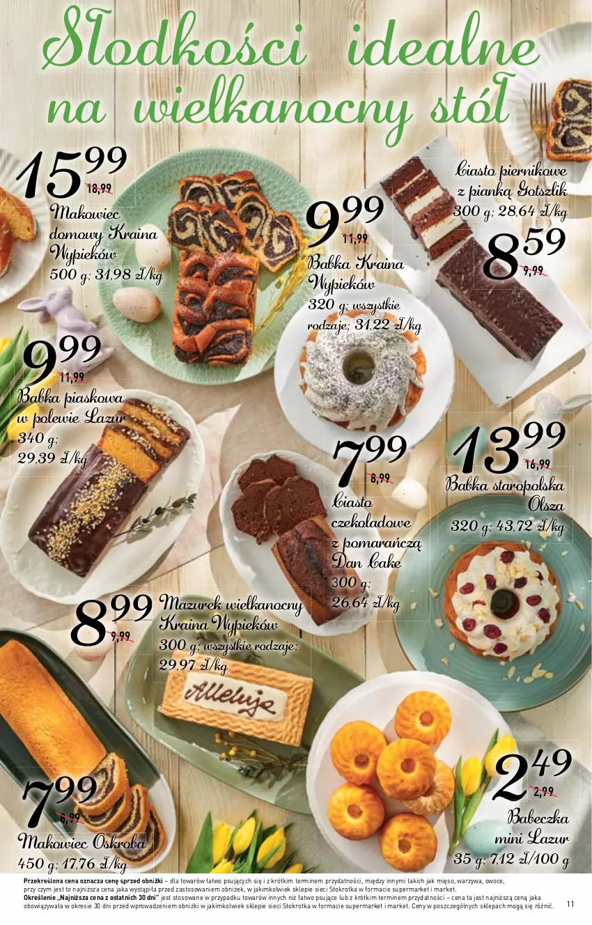 Gazetka promocyjna Stokrotka - Market - ważna 30.03 do 05.04.2023 - strona 11 - produkty: Babka, Ciasto czekoladowe, Dan Cake, Lazur, Makowiec, Mięso, Owoce, Piernik, Stół, Warzywa