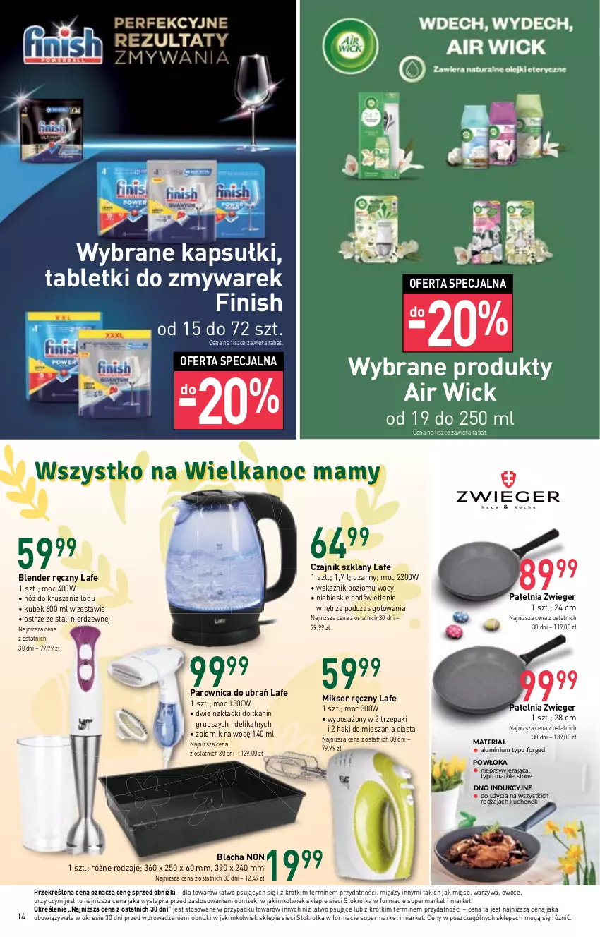 Gazetka promocyjna Stokrotka - Market - ważna 30.03 do 05.04.2023 - strona 14 - produkty: Air Wick, Blender, Blender ręczny, Czajnik, Finish, Kubek, Mięso, Mikser, Mikser ręczny, Owoce, Parownica, Patelnia, Ser, Tablet, Warzywa