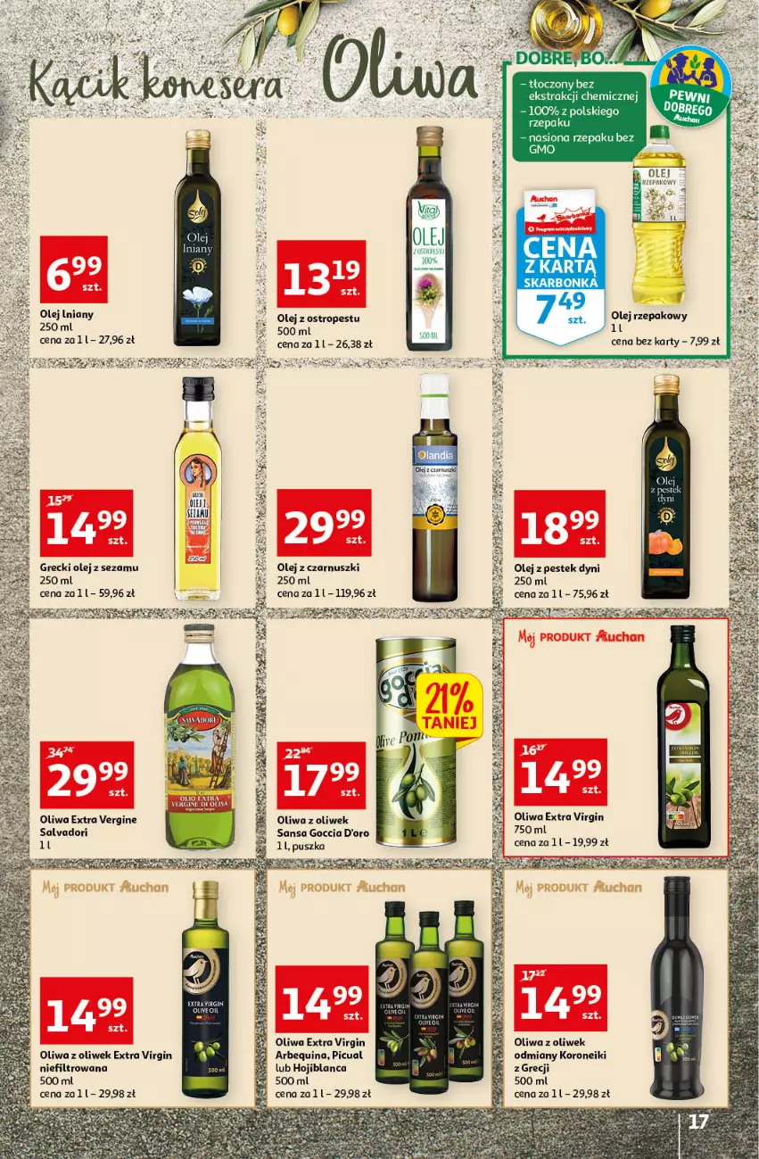 Gazetka promocyjna Auchan - przeNISKIE CENY czas na przepyszności Hipermarkety - ważna 17.03 do 23.03.2022 - strona 17 - produkty: Gin, Olej, Olej rzepakowy, Olej z czarnuszki, Oliwa z oliwek, Ostropes, Sezam, Stek