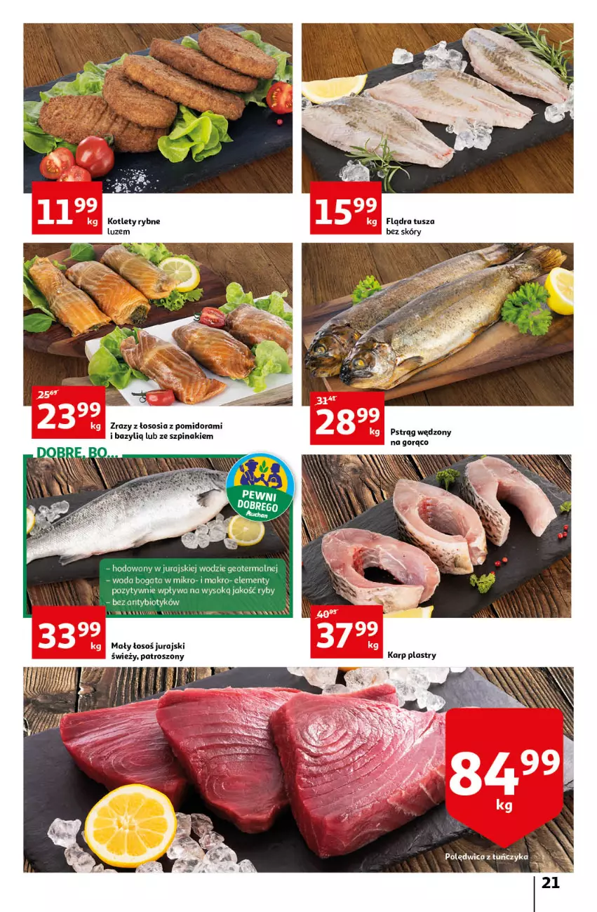 Gazetka promocyjna Auchan - przeNISKIE CENY czas na przepyszności Hipermarkety - ważna 17.03 do 23.03.2022 - strona 21 - produkty: Bazyl, Kotlet, Polędwica, Pstrąg, Pstrąg wędzony, Sos, Szpinak, Tuńczyk, Tusz, Woda