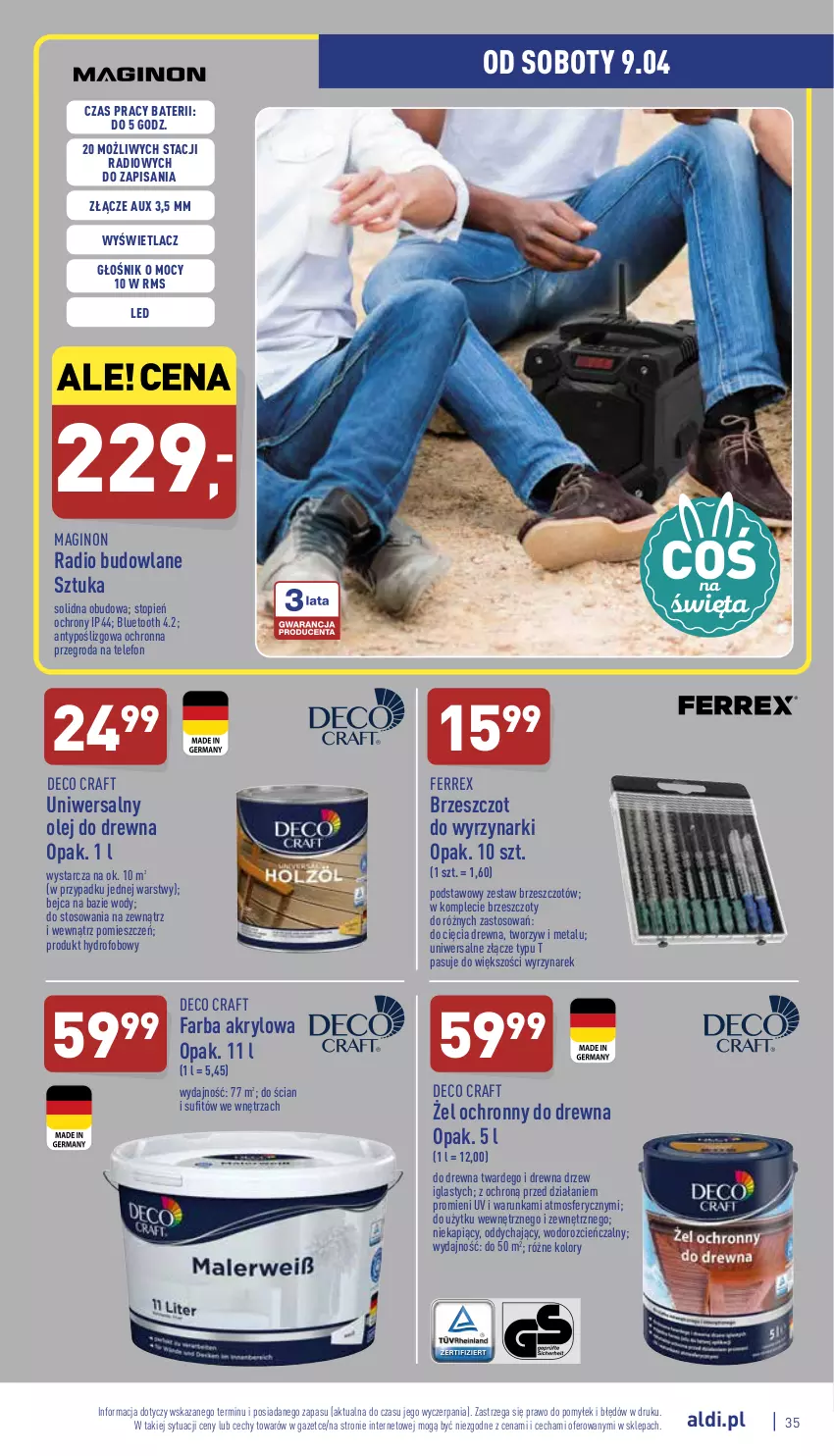 Gazetka promocyjna Aldi - Pełny katalog - ważna 04.04 do 10.04.2022 - strona 35 - produkty: Cień, Fa, Farba akrylowa, Gin, Głośnik, Olej, Telefon, Top