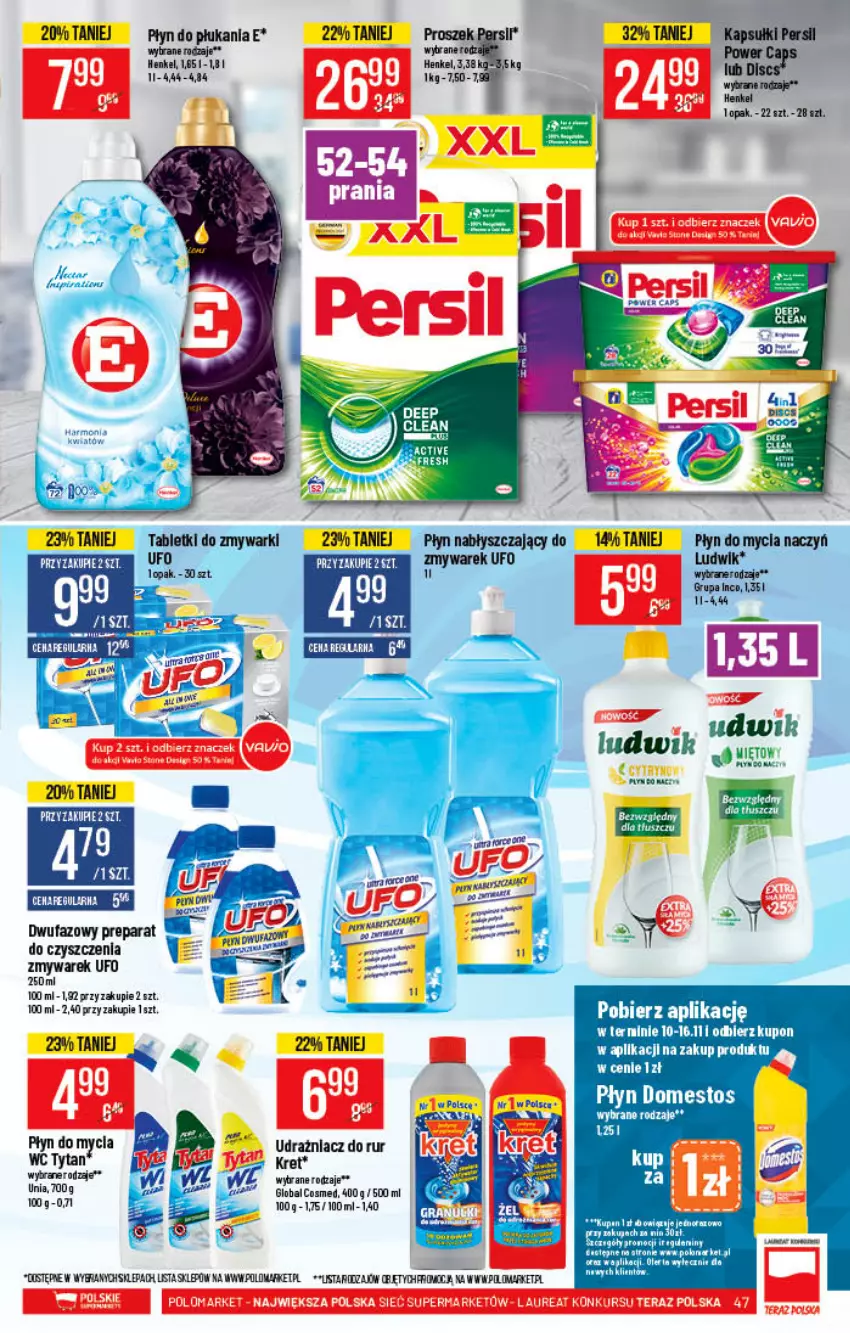 Gazetka promocyjna PoloMarket - Gazetka pomocyjna - ważna 10.11 do 16.11.2021 - strona 47 - produkty: Bieganie, Do mycia naczyń, Domestos, Fa, Ludwik, Persil, Płyn do mycia, Płyn do mycia naczyń, Płyn do płukania, Preparat do czyszczenia, Tablet, Tabletki do zmywarki, Zmywarki