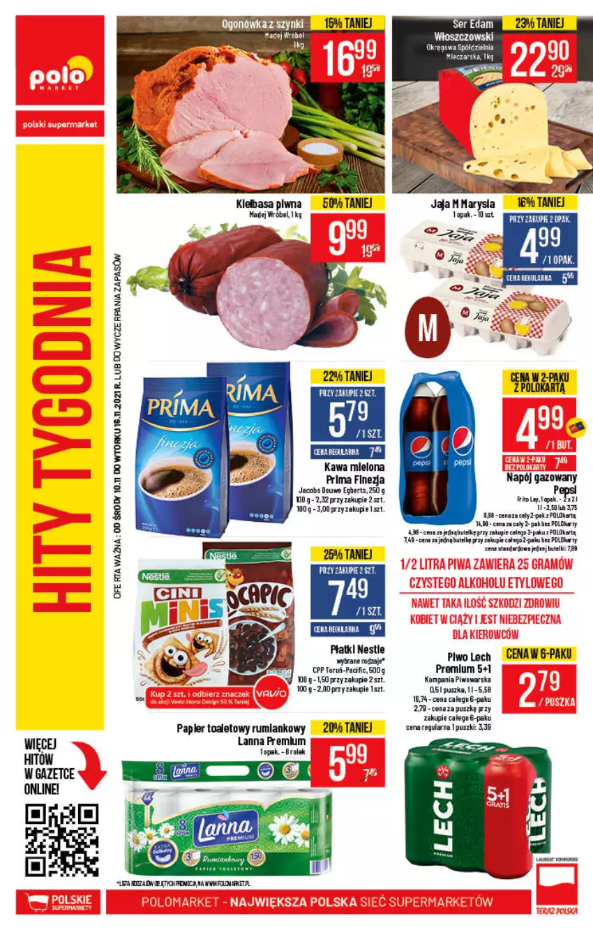 Gazetka promocyjna PoloMarket - Gazetka pomocyjna - ważna 10.11 do 16.11.2021 - strona 62 - produkty: Cif, Jacobs, Jaja, Kawa, Kawa mielona, Kiełbasa, LANA, Napój, Napój gazowany, Papier, Papier toaletowy, Piwa, Piwo, Prima, Rum